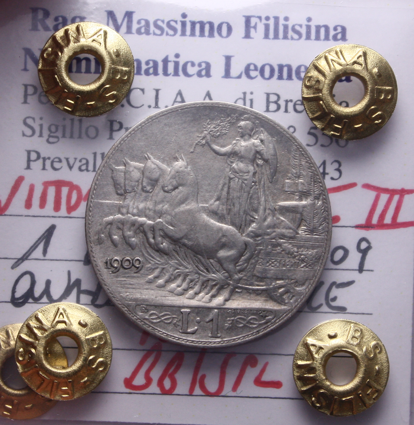 NL* VEIII 1 LIRA ARGENTO 1909 QUADRIGA VELOCE NC BB/SPL Perizia Filisina Massimo