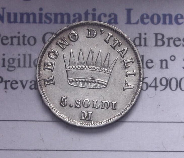 EN* LOMBARDY NAPOLEON I 5 Silver Soldi 1811 Milan INVERTED M VARIANT