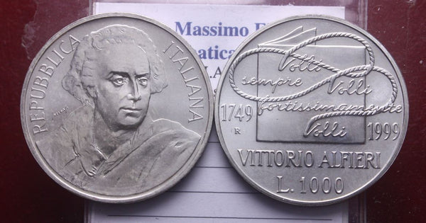 NL* ITALIA 1000 Lire Argento 1999 VITTORIO ALFIERI FIOR DI CONIO FDC con lustro