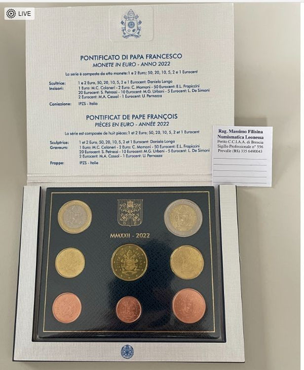 NL* CITTA' DEL VATICANO PAPA FRANCESCO Divisionale 2022 8 valori in euro FDC