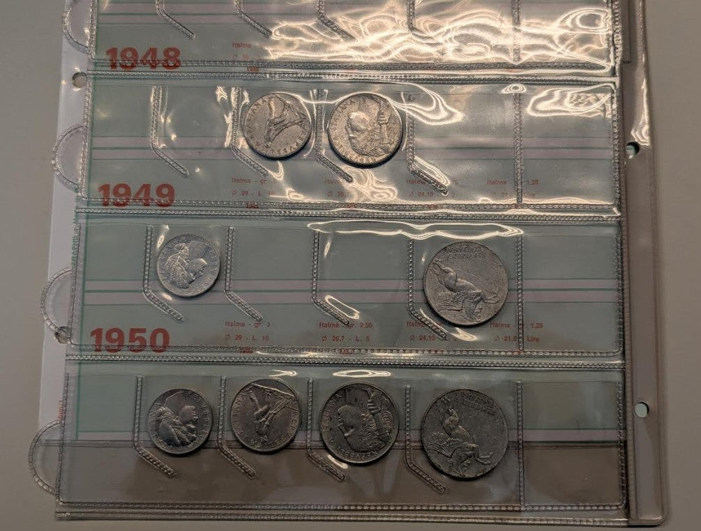 NL* ITALIA LOTTO 8 pezzi da 10 5 2 1 LIRE 1948 1949 1950 come da foto