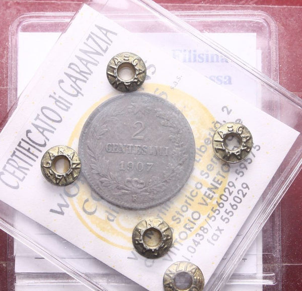 NL* VEIII RE D'ITALIA 2 CENTESIMI VALORE 1907 MOLTO RARA SPL/SPL+ Perizia Paier