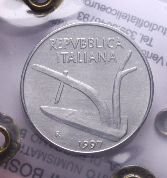 NL* Italia Repubblica 10 LIRE SPIGHE ARATRO 1997 SPIGHE LUNGHE FDC Perizia Bosio