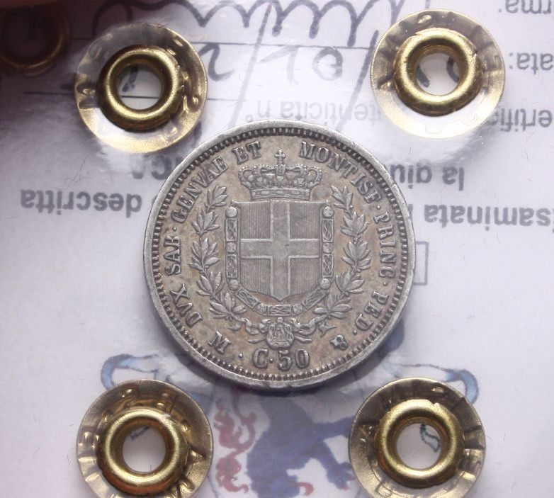 NL* SARDEGNA VEII 50 CENTESIMI Argento 1860 Milano BB/SPL Perizia Filisina M.