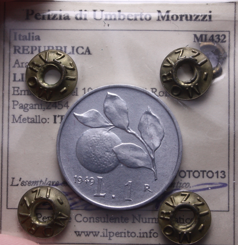 NL* Italia Repubblica 1 LIRA ARANCIA 1949 FDC Perizia Moruzzi Umberto