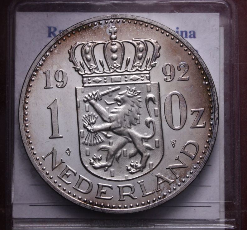 NL* OLANDA BEATRICE 1 ONCIA DI ARGENTO PURO 1992 1 Oz silver TONED