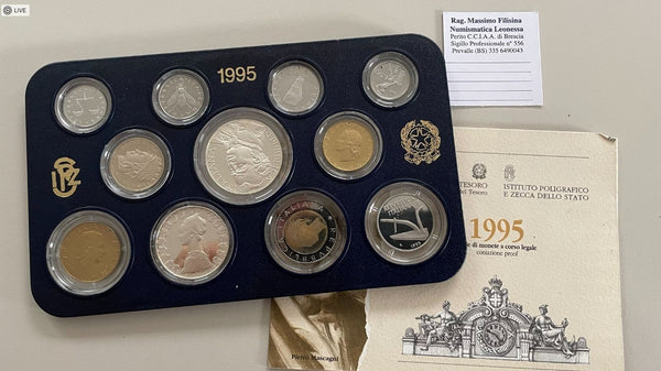 NL* ITALIA Divisionale 1995 con 500-1000 Lire in Argento P. MASCAGNI PROOF NA