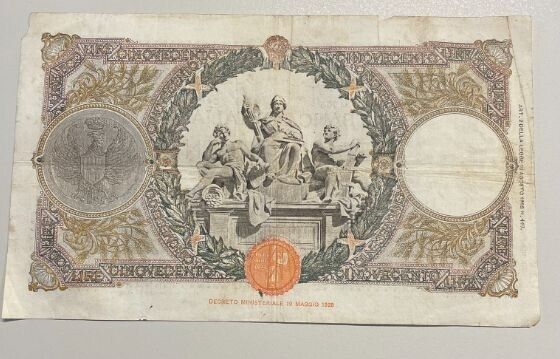 NL* BANK OF ITALY Banknote 500 LIRE HARVESTER 21 OCTOBER 1942 RARE 6492 U265