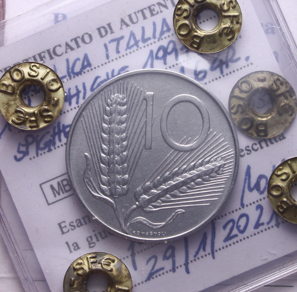NL* Italia Repubblica 10 LIRE SPIGHE ARATRO 1997 SPIGHE LUNGHE FDC Perizia Bosio