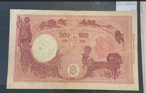 NL* BANCA D'ITALIA Banconota 500 LIRE BARBETTI C GRANDE 03 10 1943 X 19 super