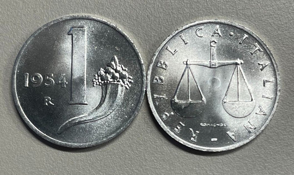 NL*Italia Repubblica 1 LIRA CORNUCOPIA 1954 FIOR DI CONIO da rotolino