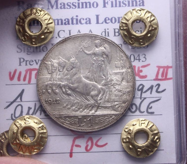 NL* VEIII 1 LIRA ARGENTO 1912 QUADRIOGA VELOCE FDC Perizia Filisina Massimo
