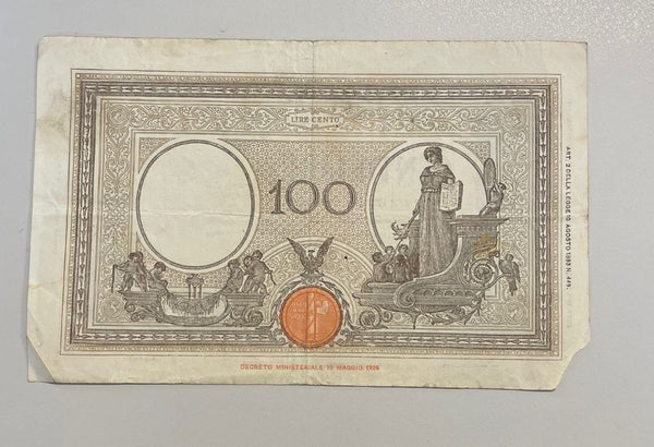 NL* BANCA D'ITALIA Banconota 100 LIRE B GRANDE 9 DICEMBRE 1942 K 10