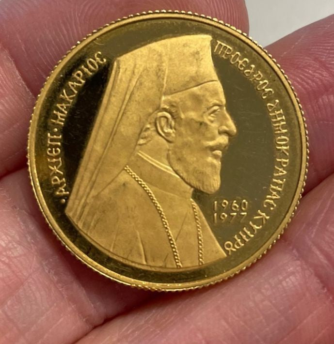 NL* CIPRO CYPRUS 50 Pounds Gold 50 Sterline oro 1977 MAKARIOS PROOF RARA