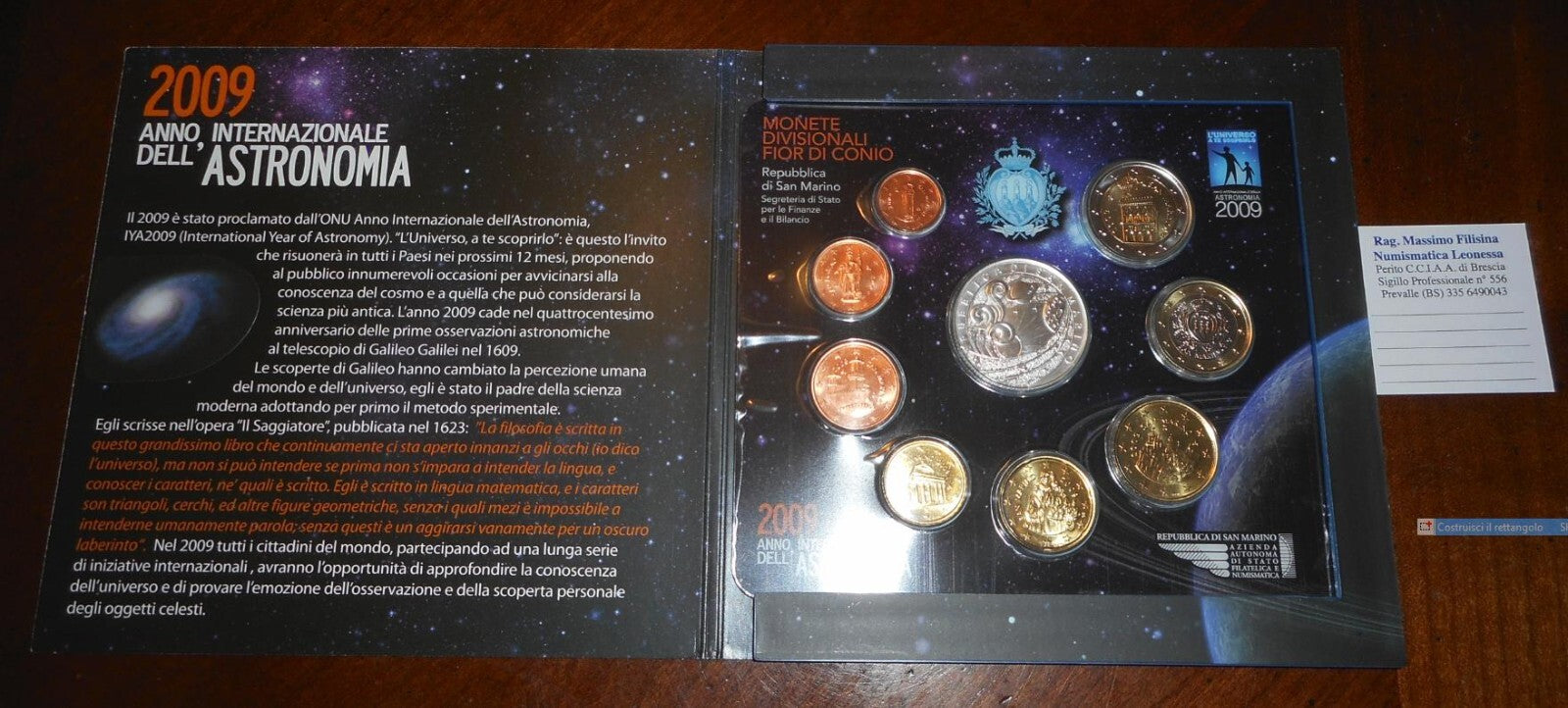 NL* SAN MARINO Divisionale 2009 con 5 euro ARGENTO ANNO ASTRONOMIA FDC set