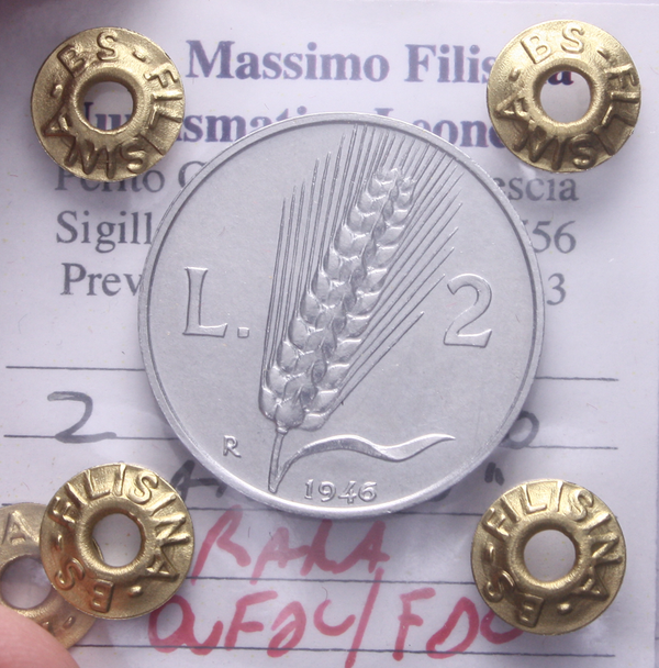 NL* Italia Repubblica 2 LIRE ARATRO 1946 RARA QFDC/FDC Perizia Filisina Massimo