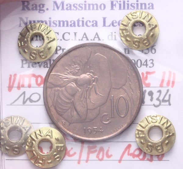 NL* VEIII Italia 10 CENTESIMI APE 1934 QFDC/FDC RAME ROSSO Perizia Filisina