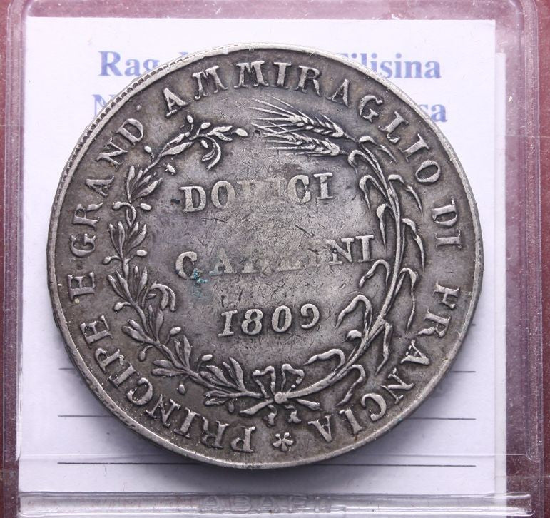 NL* DUE SICILIE GIOACCHINO NAPOLEONE 12 Carlini Argento 1809 RR R2 BB+ BB/SPL