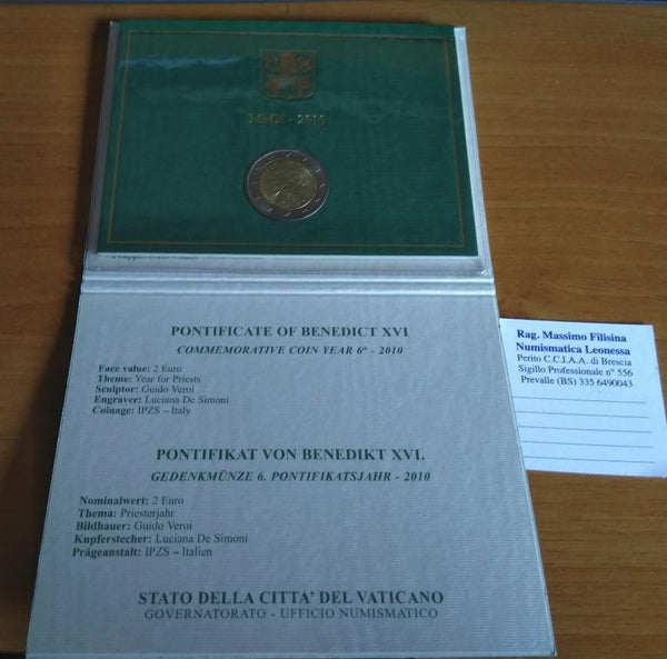 NL* VATICANO Papa BENEDETTO XVI 2 Euro 2010 ANNO SACERDOTALE FDC set
