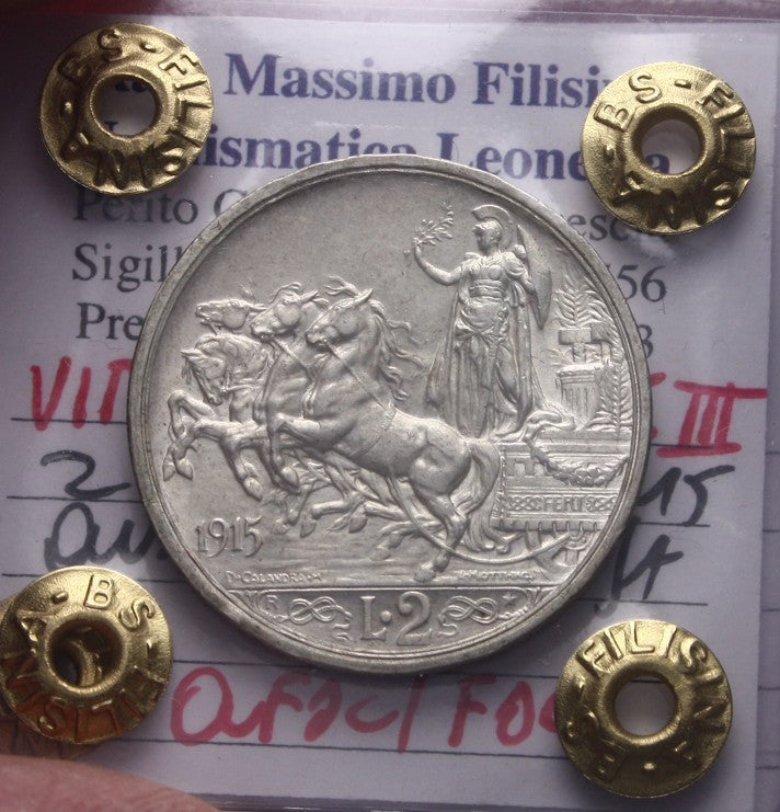 NL* VEIII Italia 2 LIRE ARGENTO 1915 QUADRIGA BRIOSA QFDC/FDC Perizia Filisina *