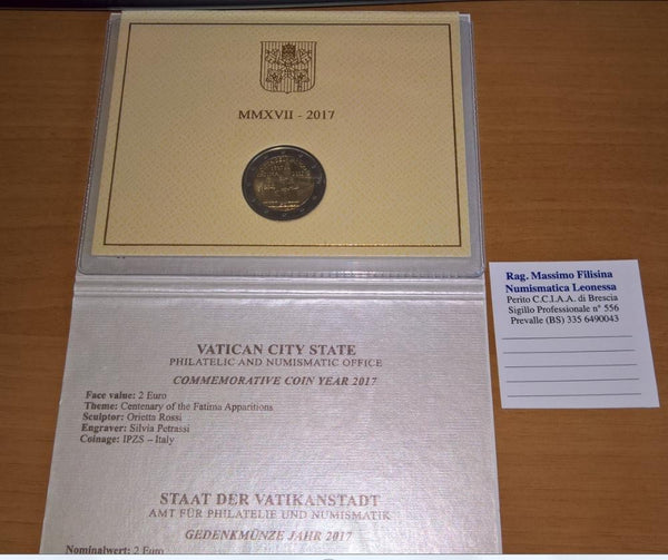 NL* CITTA' VATICANO PAPA FRANCESCO 2 Euro 2017 CENTENARIO APPARIZIONI FATIMA FDC