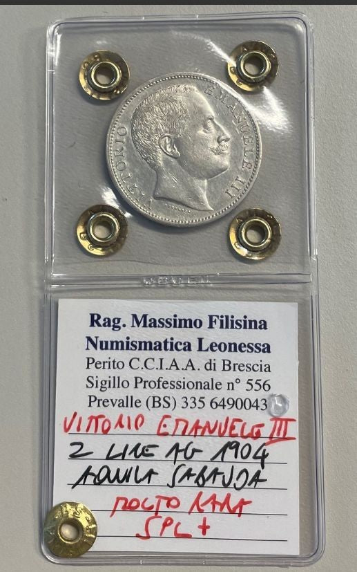 NL* VEIII Italia 2 LIRE Argento 1904 AQUILA SABAUDA R2 SPL + Perizia Filisina M