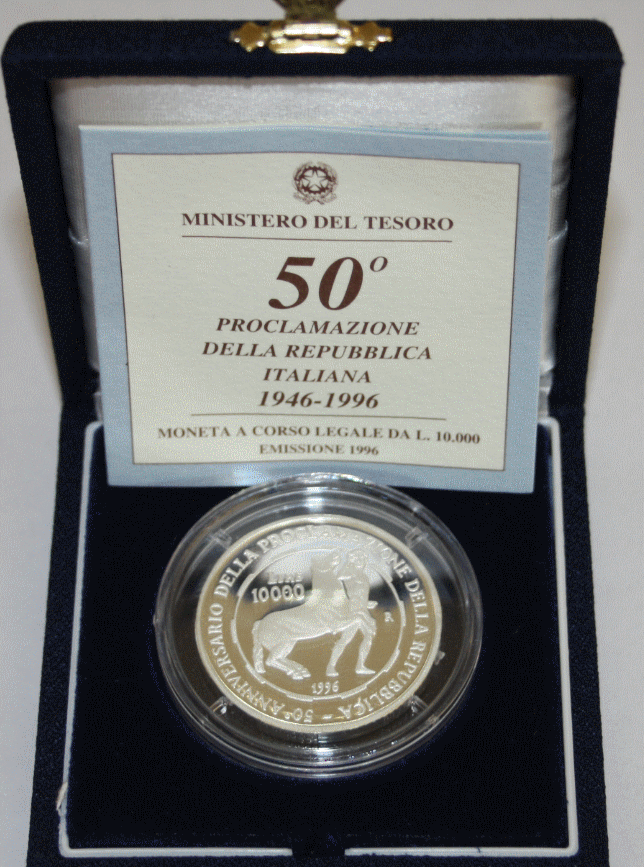 NL* ITALIA 10000 Lire Argento 1996 PROCLAMAZIONE REPUBBLICA PROOF FS SET Zecca