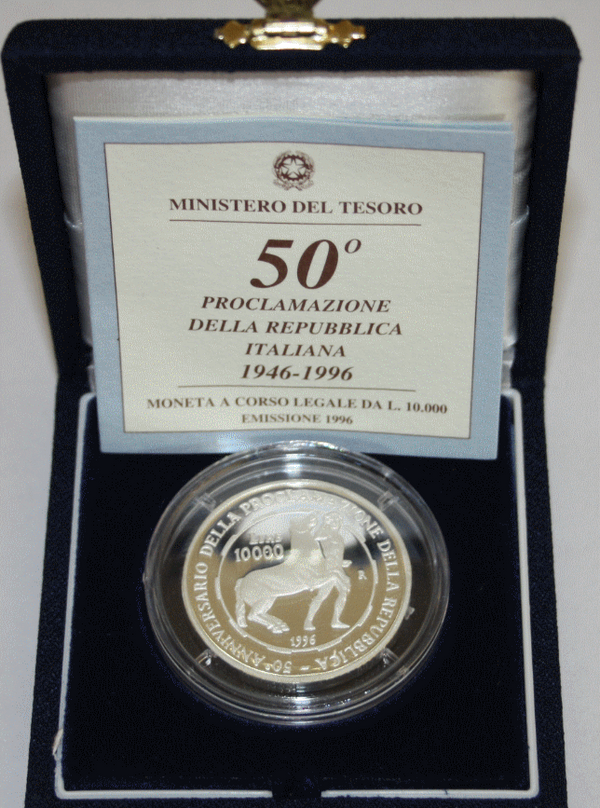 NL* ITALIA 10000 Lire Argento 1996 PROCLAMAZIONE REPUBBLICA PROOF FS SET Zecca