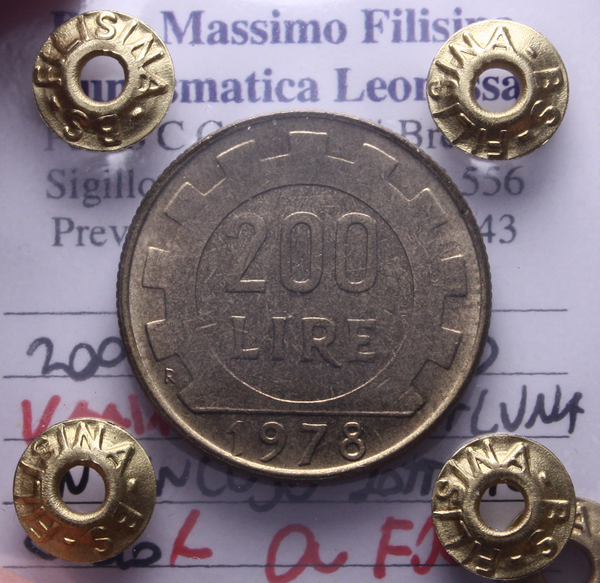 NL* Italia 200 LIRE 1978 MEZZALUNA IN INCUSO RARA QFDC Perizia Filisina Massimo