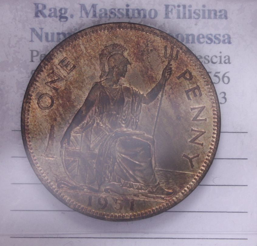 NL* INGHILTERRA RE GIORGIO V 1 PENNY rame 1951 non circolato con rame rosso
