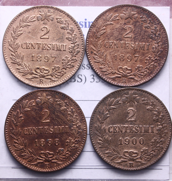 NL* UMBERTO I Lotto 4 pezzi 2 CENTESIMI 1897 1897 1898 1900 VALORE come da foto