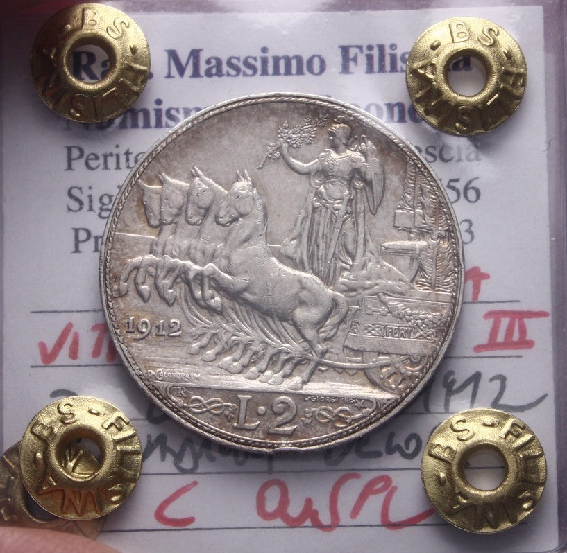 NL* VEIII Italia 2 LIRE ARGENTO 1912 QUADRIGA VELOCE Q.SPL Perizia Filisina