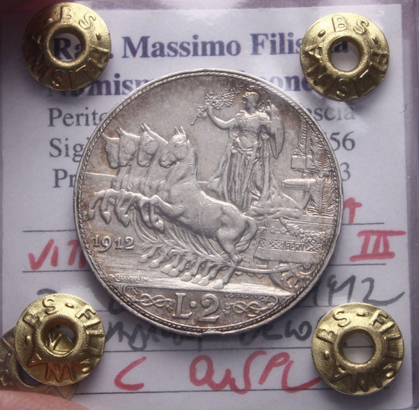 NL* VEIII Italia 2 LIRE ARGENTO 1912 QUADRIGA VELOCE Q.SPL Perizia Filisina