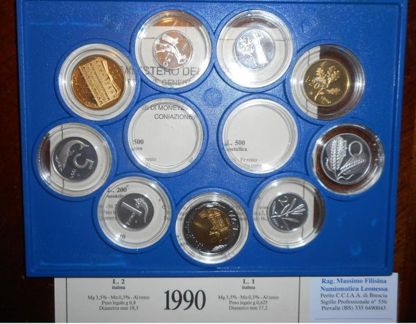 NL* ITALIA Divisionale 1990 9 VALORI senza monete in Argento - PROOF