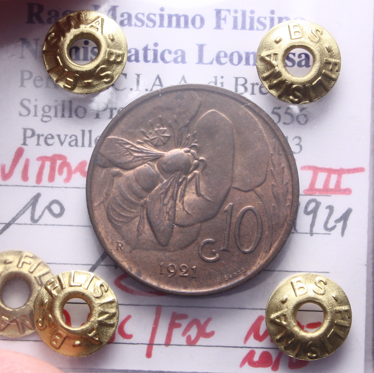 NL* VEIII ITALIA 10 CENTESIMI APE 1921 QFDC/FDC RAME ROSSO Perizia Filisina