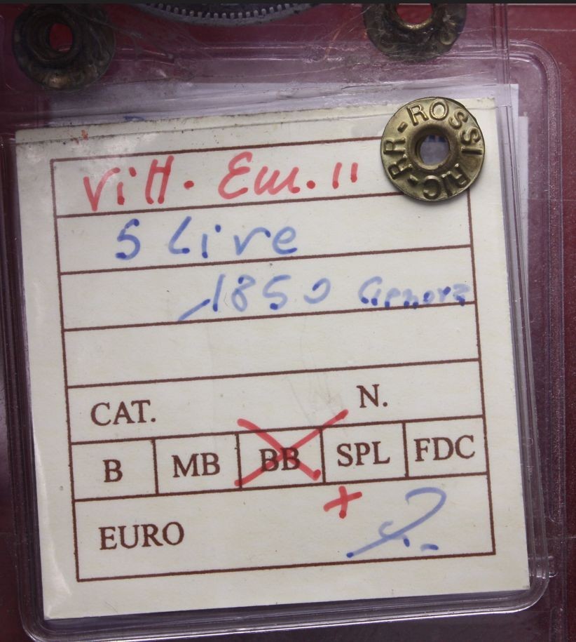 NL* VEII SARDEGNA Scudo 5 LIRE ARGENTO 1850 GENOVA BB+ Perizia Rossi Riccardo