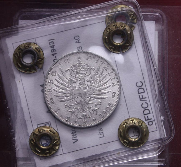 NL* VEIII ITALIA 1 Lira Argento 1902 AQUILA SABAUDA QFDC/FDC Perizia INASTA