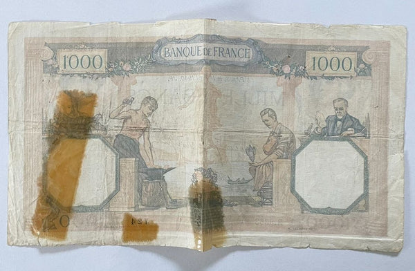 NL* BANQUE DE FRANCE FRANCIA Banconota 1000 FRANCS 11-04-1940 9363 come foto