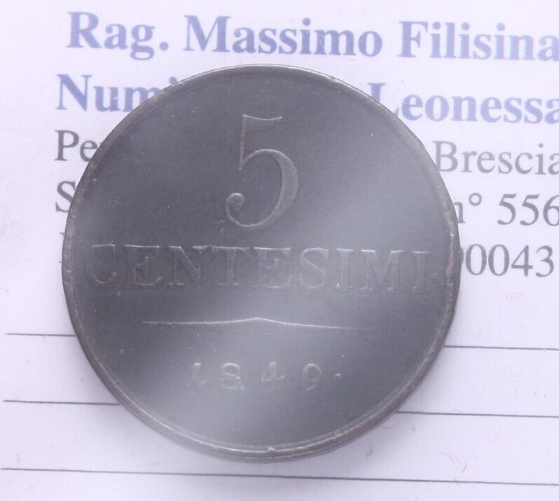 NL* LOMBARDO VENETO 5 CENTESIMI COPPER 1849 MILAN MINT excellent condition