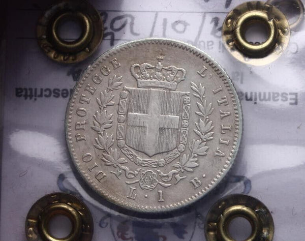 NL* VE II RE ELETTO 1 LIRA ARGENTO 1859 BOLOGNA RARA Perizia Filisina Massimo