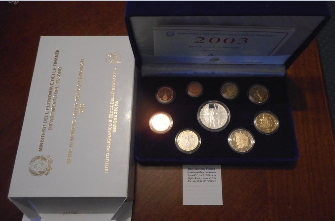 NL* ITALIA Divisionale 2003 9 Valori con 5 EURO ARGENTO PROOF Set zecca