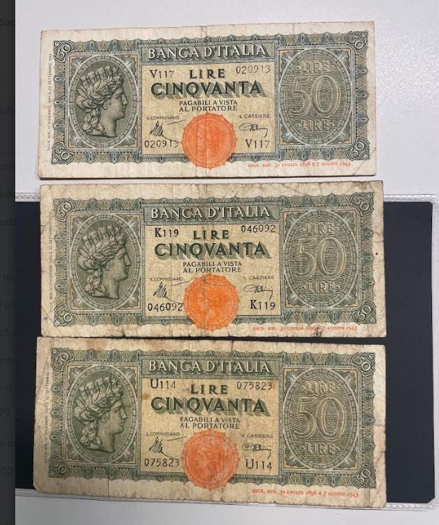 NL* BANCA ITALIA Lotto 3 BANCONOTE DA 50 LIRE ITALIA TURRITA Dicembre 1944