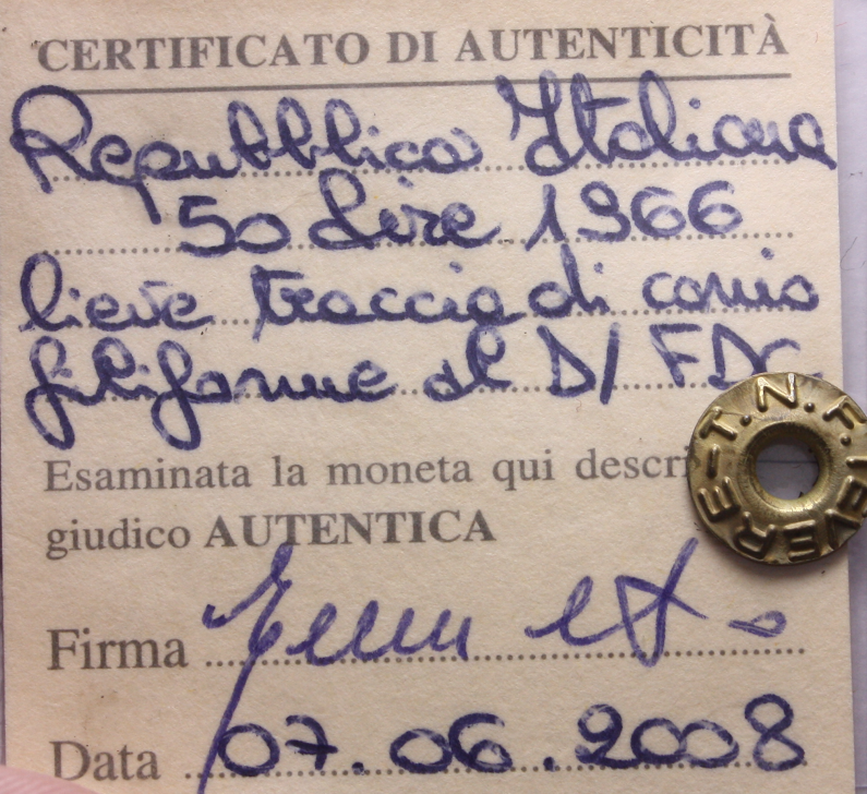 NL* ITALIA Repubblica 50 LIRE VULCANO 1966 FDC Perizia Tevere Emilio