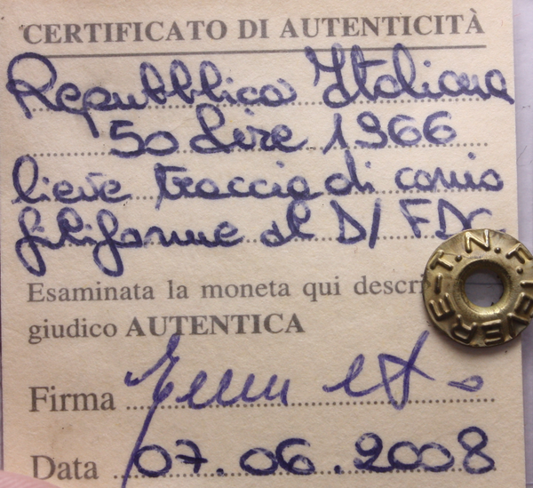 NL* ITALIA Repubblica 50 LIRE VULCANO 1966 FDC Perizia Tevere Emilio