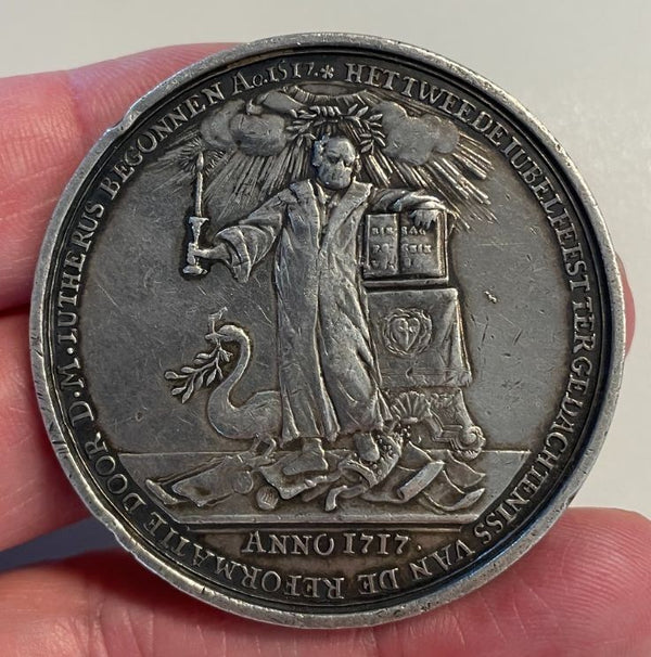 NL*OLANDA GERMANIA MEDAGLIA Argento 1717 2°Centenario riforma Martin Lutero RARA