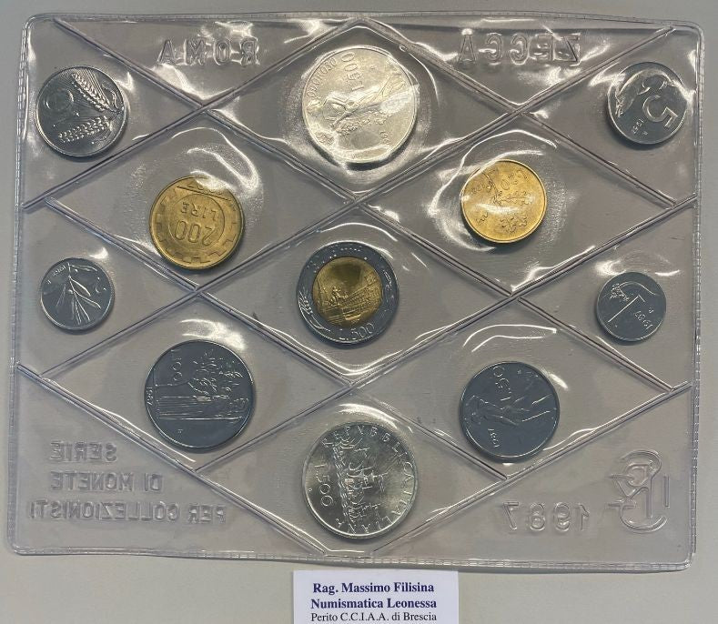 NL* ITALIA Divisionale 1987 CON 500 Lire ARGENTO CARAVELLE + LEOPARDI FDC NO AST