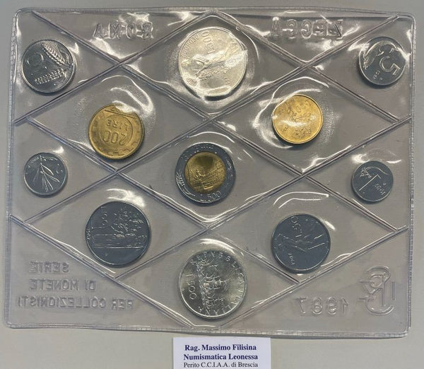 NL* ITALIA Divisionale 1987 CON 500 Lire ARGENTO CARAVELLE + LEOPARDI FDC NO AST