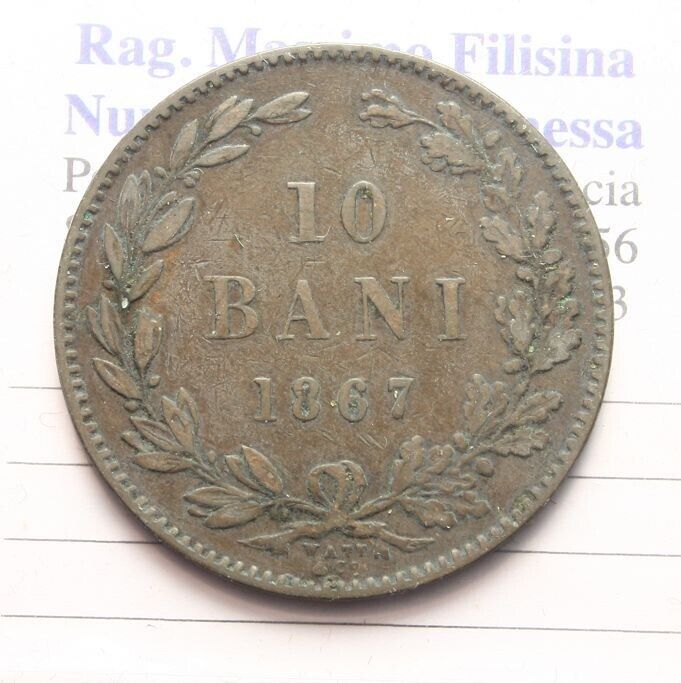 NL* ROMANIA KING CAROL I 10 BANI Copper 1867 WATT &amp; CO.