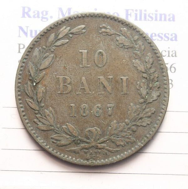 NL* ROMANIA KING CAROL I 10 BANI Copper 1867 WATT &amp; CO.