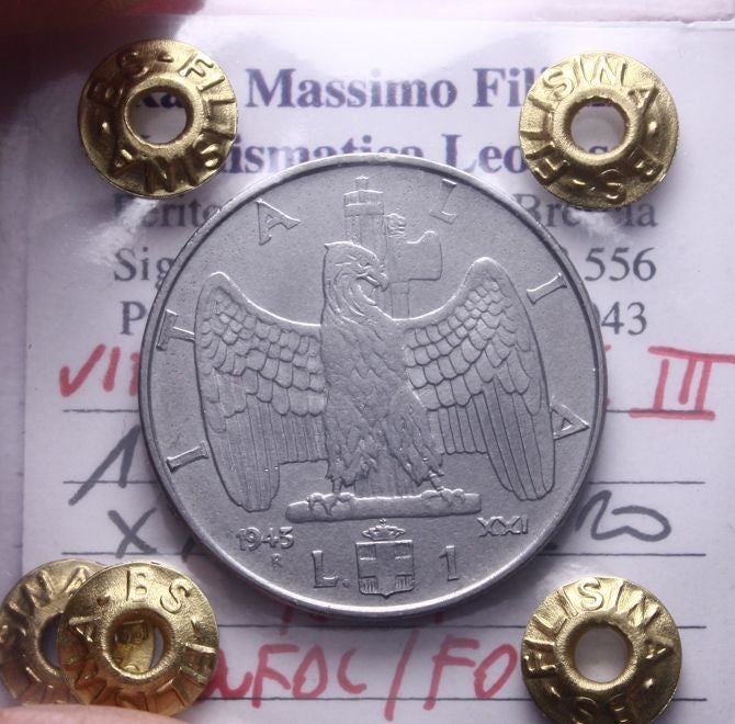 NL* VEIII Italia 1 LIRA  IMPERO 1943 XXI RARA *R* QFDC/FDC Perizia Filisina  M.